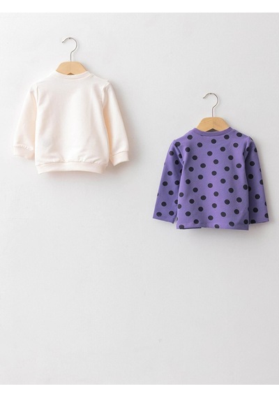 LC Waikiki Lcw Baby Ekru Bisiklet Yaka Uzun Kollu Pamuklu Kız Bebek Sweatshirt 2'li Cream