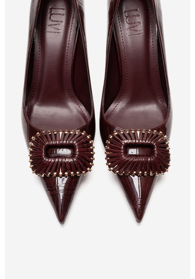 Luvishoes Rebel Bordo Baskılı Tokalı Kadın Topuklu Ayakkabı Bordo