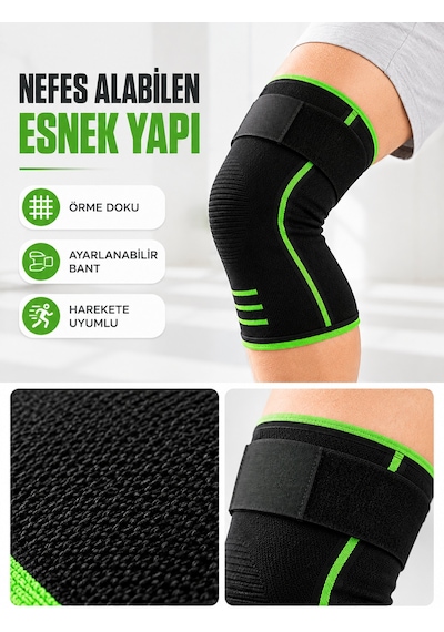Diz Destekleyici Spor Dizlik Esnek Örme Kumaşlı Ayarlanabilir Üst Bantlı - Lisinya Siyah