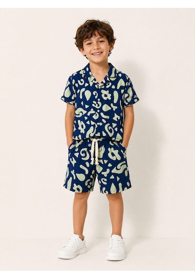 My Kids Wear Modern Desenli Çocuk Yazlık Gömlek & Şort Takımı Rahat Ve Şık Kombin 12746 Beyaz - Mavi My Kids Wear Modern Desenli Çocuk Yazlık Gömlek & Şort Takımı Rahat Ve Şık Kombin 12746 Beyaz - Mavi
