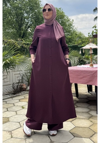 Rabia Şamlı Başak Pantolonlu Takım Bordo Normal