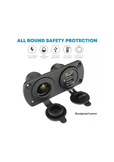 Usb Çakmak Şarj Cihazı 12v 24v Pano Tip Usb Şarj Söketi 1a-2.1a
