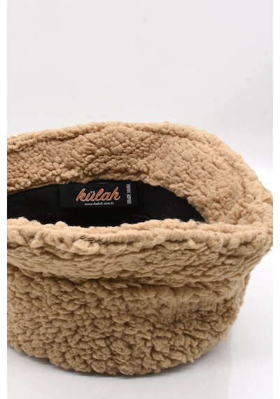 Külah Kadın Kışlık Suni Kürk Camel Peluş Şapka - Standart Camel