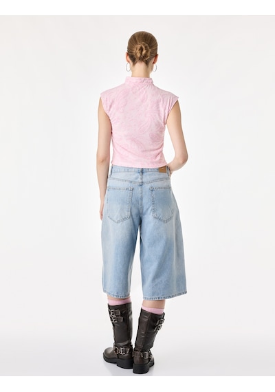 Koton Slim Fit Kolsuz Düğmeli Qipao Yaka Tül Bluz Pembe 7wal60017ık Gül