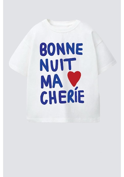 Monila Kız Çocuk Beyaz Baskılı Pamuklu Bisiklet Yaka T-shirt Ekru