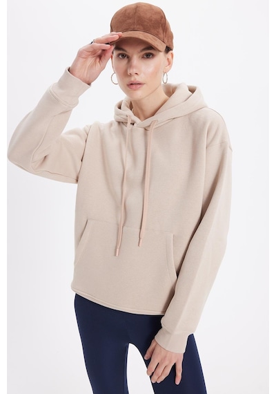 Tudors Kadın Oversize Geniş Kesim Pamuklu Yumuşak Dokulu İçi Polarlı Basic Bej Kapüşonlu Sweatshirt-42080 Bej