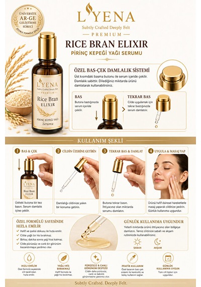 Lyena Premium Rice Bran Elixir Pirinç Kepeği Yağı Cilt Bakım Serumu 50 Ml Pürüzsüz Ve Dengeli Görünüm Destekleyici