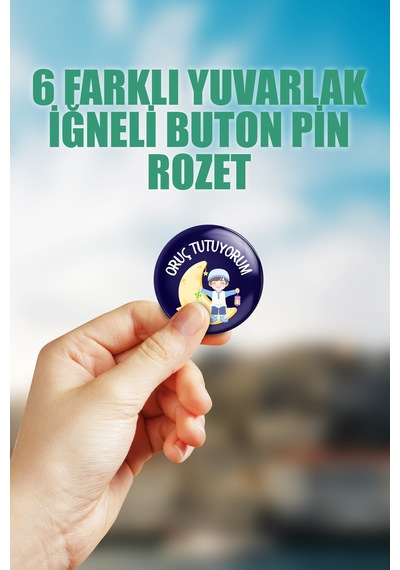 Oruç Tutuyorum - Erkek Çanta Süsü Rozet İğneli Buton Rozet Seti 6 Adet Altılı