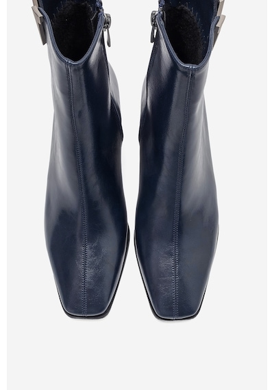 Luvi Shoes Lean Lacivert Cilt Tokalı Kadın Kalın Topuklu Bot