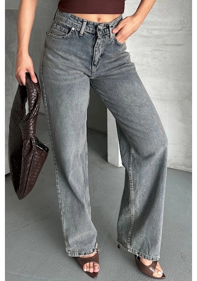 Palazzo Bıyık Kar Yıkama Buz Mavi Jeans Pantolon D2008 Mavi