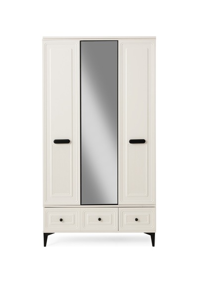 Alaska 3 Kapaklı %100 Mdf Elbise Dolabı Gardrop 117x54x212 Ekru