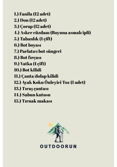 Outdoorun 12'li Askerlik Seti Fanila Don Çorap Ve 27 Parça Aksesuar - Temel Ve Bedelli Askerlik Malzemeleri Haki