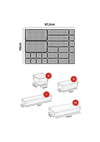 Nandy Home 24 Parça Çekmece İçi, Düzenleyici, Organizer Set Gri