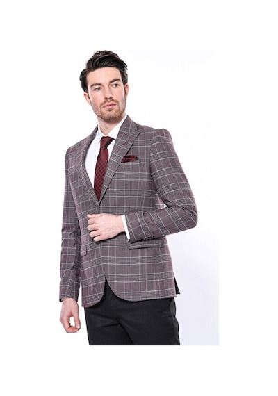 Wessi Ekose Slim Fit Bordo Erkek Ceket - Wessi Bordo