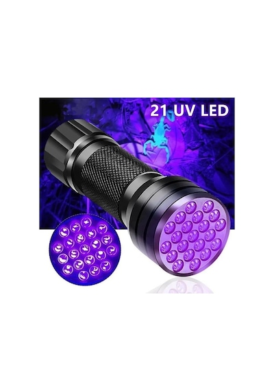 Valkyrie 21 Led 395nm Güneş Işığı Eltraviyole Uv El Feneri - Siyah Fener - Evcil Hayvan Otel Ev Temizlik Para Taş Mücevherat Siyah