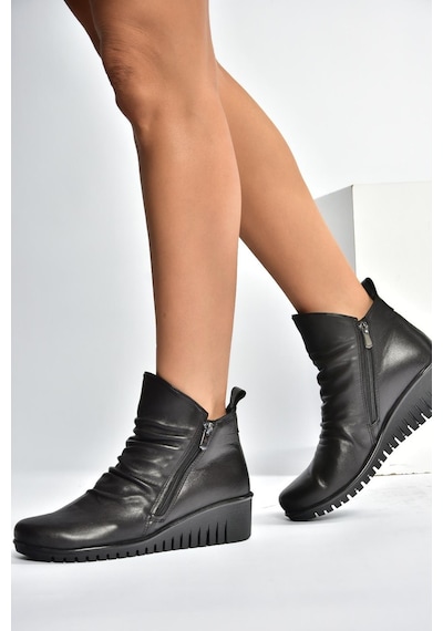 Fox Shoes V324200303 Siyah Hakiki Deri Dolgu Tabanlı Kadın Bot Siyah-hakiki Deri