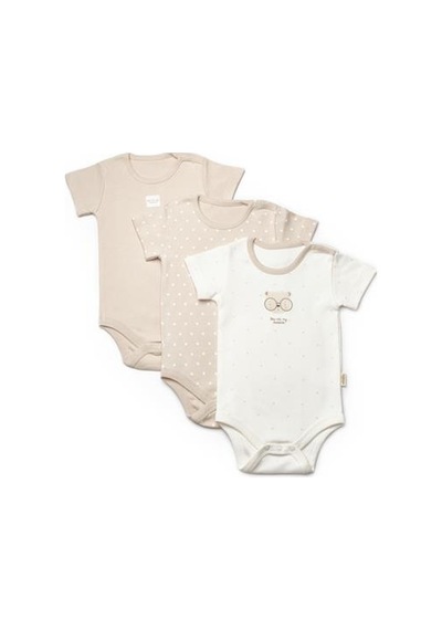 BabyCosy Organic Wear Bebek 3'lü Kısa Kol Body, %100 Organik Pamuk, Bebek Ve Yenidoğan Serisi -csy8121 Ekru