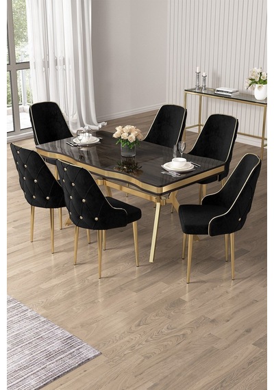 Canisa Vae Serisi 90x160 Lak Panel Antrasit Ironi Gold Ayak Masa Takımı 6 Siyah Sandalye Antrasit İroni Masa Siyah Sandalye Ayaklar Gold Canisa Vae Serisi 90x160 Lak Panel Antrasit Ironi Gold Ayak Masa Takımı 6 Siyah Sandalye Antrasit İroni Masa Siyah Sandalye Ayaklar Gold