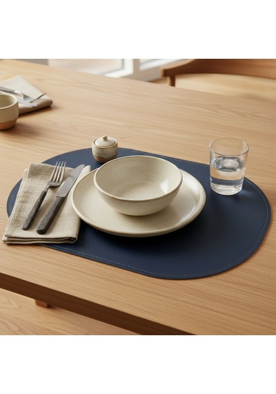 2 Adet Çift Yüz Kenar Dikişli Deri Tam Oval Amerikan Servis Supla 33x44 cm-Kolay Silinebilir Supla
