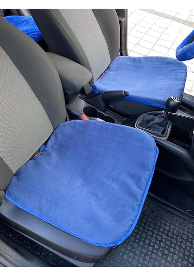 Yumuşak Tüylü Peluş Serme Oto Koltuk Koruyucu Minder Ön Arka Mavi Renk