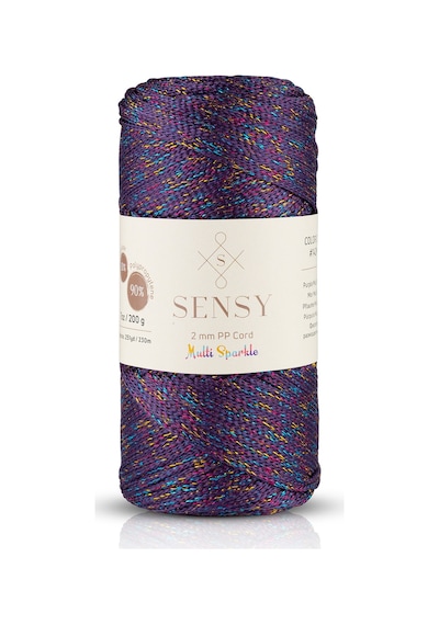Sensy Multi Sparkle Simli Çok Renkli 200 Gr Polyester Makrome Ip Mor 2 Mm - 230 M