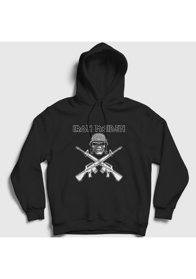 Presmono Unisex Soldier Iron Maiden Kapüşonlu Sweatshirt Siyah