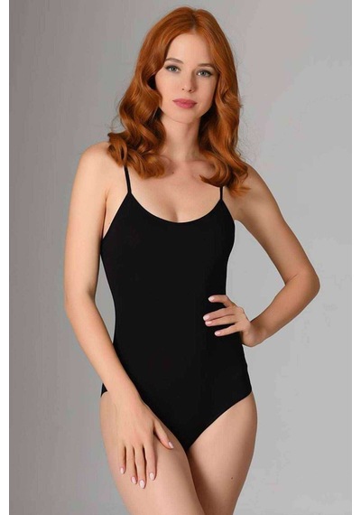 İp Askılı Kadın Çıtçıtlı Body Siyah