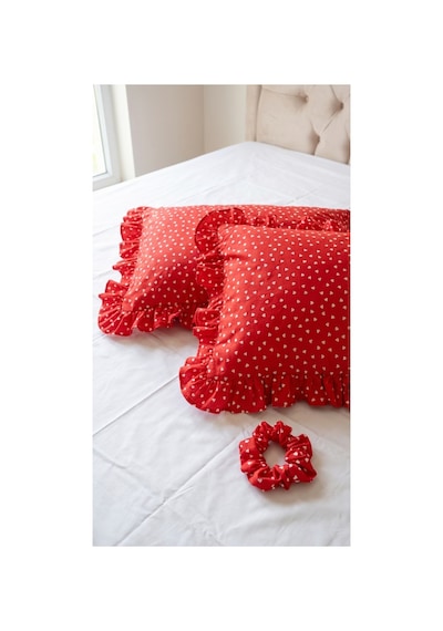 %100 Pamuklu Kalp Desenli Fırfırlı Yastık Kılıfı 2 Adet 50x70 Cm Kar Beyazı - 863747383 Kar Beyazı