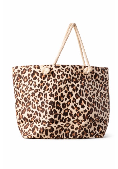 Kadın Leopar Çanta-renkli - Fermuarlı- 50 35 Cm - Aquatolia - Leopar Desenli - Plaj Çantası Leopar Desen