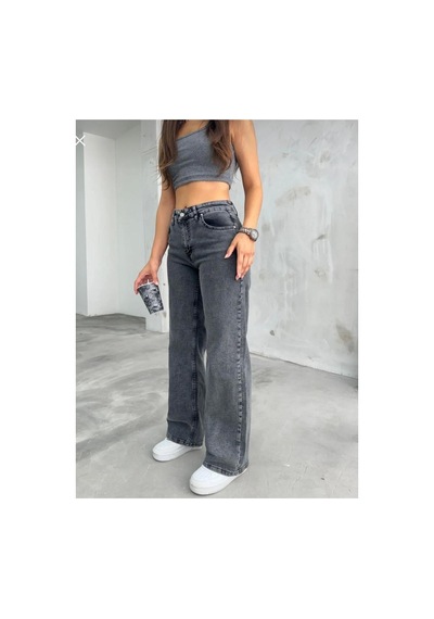 Woddi Palazzo Kadın Füme Likralı Salaş Palazzo Jeans Pantolon New Sezon Rahat Kesim-4