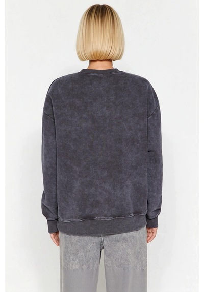 Benerly Kadın Bisiklet Yaka Düşük Kol Geniş Kalıp Sweatshirt Fonksiyonel Antrasit