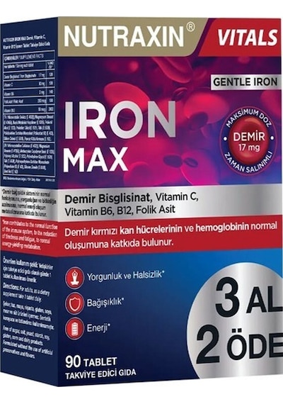 Nutraxin Iron Max 90 Tablet - 3 Al 2 Öde