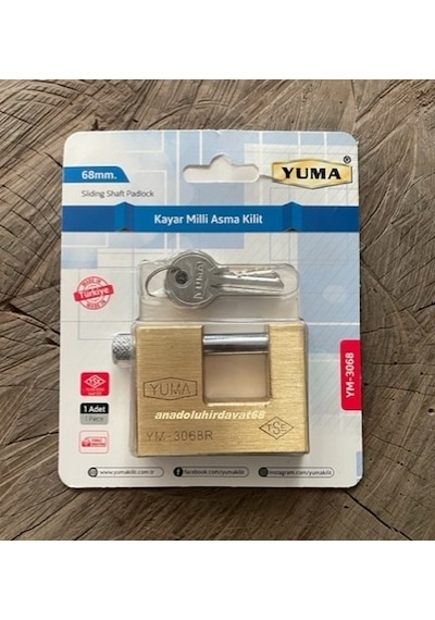 Yuma 68mm Çelik Asma Kilit Kayar Milli Pirinç Çelik Asma Kilit Yaysız