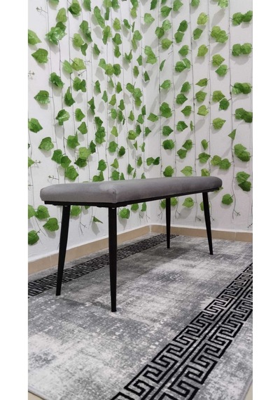 Özcan Metal Siyah Metal Ayaklı Metal Kasalı Bench Mutfak Salon Antre Yatak Odası Balkon Puf Bank Gri