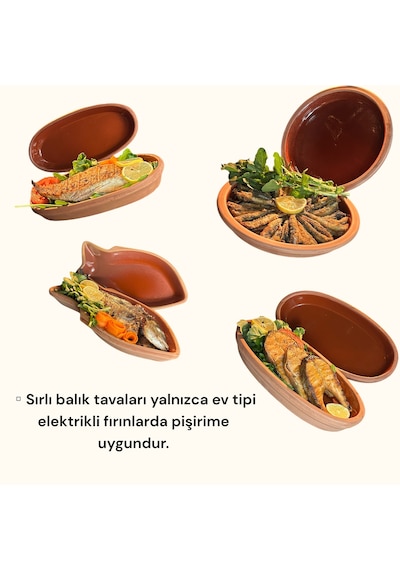 2'li Toprak Sırlı Oval Balık Güveci Pişirme Tavası 30x15x4 Toprak