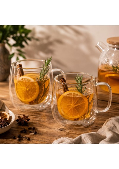 Çift Cidarlı Cam Kupa Bardak 250 Ml Isı Yalıtımlı Latte, Kahve Ve Çay Bardağı 2 Li Set Açık