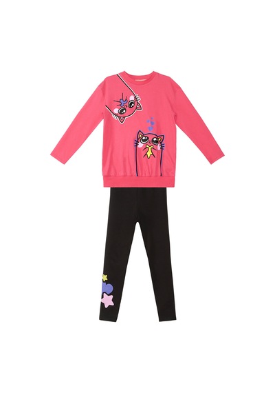 Denokids Kanka Kediler Kız Çocuk T-shirt Tayt Takım