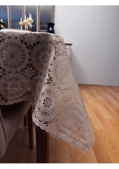 Valerium Elyaflı Pvc Muşamba Desenli Silinebilir Sıvı Geçirmez Masa Örtüsü Bej