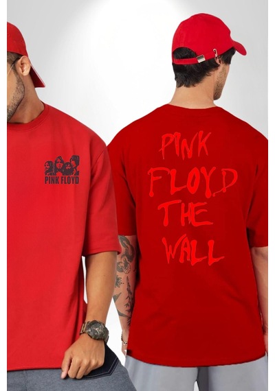Pink Floyd The Wall Kırmızı Oversize Unisex Ön Ve Sırt Baskılı Tişört Kırmızı