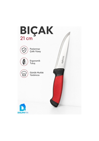 21 Cm Paslanmaz Çelik Çok Amaçlı Mutfak Bıçağı Ergonomik Saplı Kırmızı Siyah