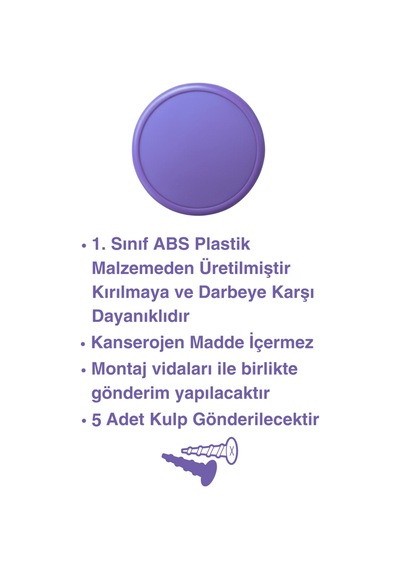 5 Adet Mor Çocuk Odası Mobilya Kulbu Seti - Abs Plastik Tekli Düğme Dolap ve Çekmece Kulpları Mor