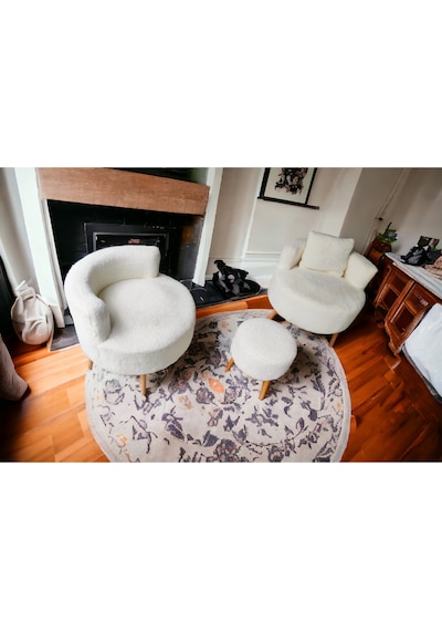 Çay Seti İkili Koltuk Berjer Ve Puf Takımı Salon, Balkon, Ofis 3 Lü Takım Şark Köşesi Beyaz