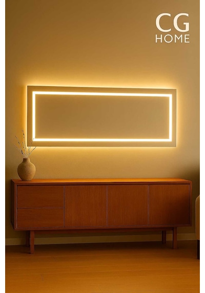 Biga Ledli Ayna, Dekoratif Ayna, Salon Aynası, Konsol Aynası 144x36 Cm 140 Günışığı
