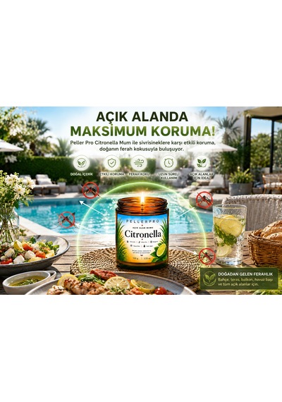 Açık Alanların Tercih Edilen Citronella& Limon Otu Mumu Bahçe Ve Teras Mumu 100gr Beyaz