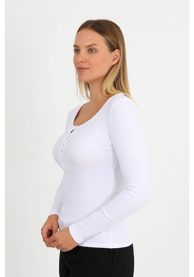 Hdm Kadın Beyaz Uzun Kollu Fitilli Patlı Çıtçıtlı Basic Örme Bluz - H6172