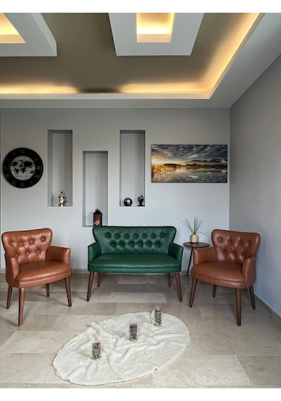 Azra Mobilya Azra Aksesuar Deri Ofis Koltuk Takimi Mobilya Takımı Balkon Koltuğu Ofis Büro Koltuğu - Deri Yeşil