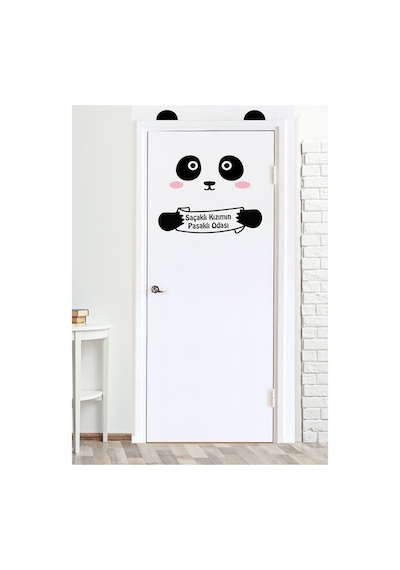 Siyah Panda Saçaklı Kızımın Pasaklı Odası Kapı Sticker Sim0