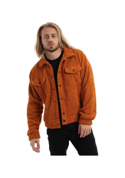 Polostate Erkek Kıvırçık Peluş Cıt Cıt Kapamalı Ceket Tarçın