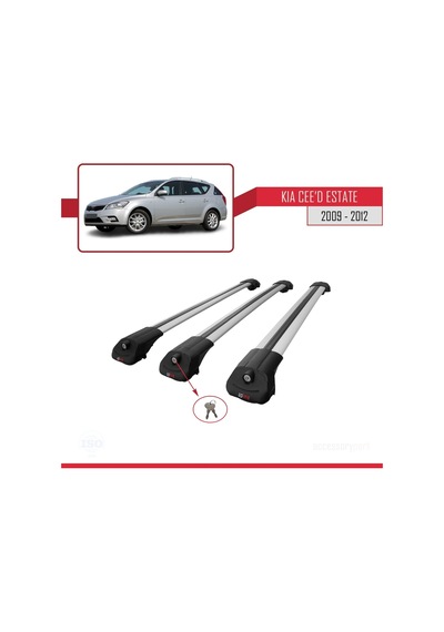 Kia Ceed Sportswagon 2009-2012 Arası İle Uyumlu Ace-1 Ara Atkı Tavan Barı Gri 3 Adet Bar