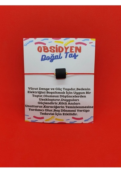 Gümüştel El Sanatları Sertifikalı Kare Ipli Obsidyen Taşı Bileklik Çok Renkli